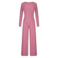thumbnail image 7 of Womens Solid Ribbed 2 Piece Outfits ong Sleeve Crop Top with High Waist Wide Leg Pant Suits Pajamas Sets Loungewear, 7 of 7