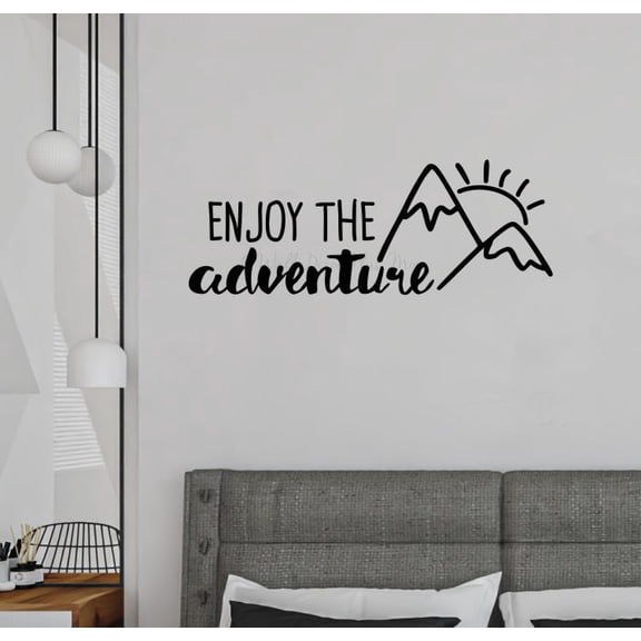 Enjoy The Adventure Sunrise Camper Vinyl Art Stickers RV Interior Decals 23x9-Inch Black