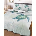 thumbnail image 3 of Quilts Full Size Bedding Set, Teal Turtles Coastal Lightweight Quilted Comforter, Summer Ocean Sea Watercolor Soft Reversible Bedspread Coverlet with Pillow Covers for All Season, 78" x 90", 3 of 7