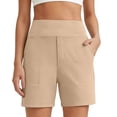 thumbnail image 2 of Oksale Biker Shorts for Women with Pocckets Stretch High Waisted Running Shorts Cozy Works Athletic Shorts Beige L, 2 of 9