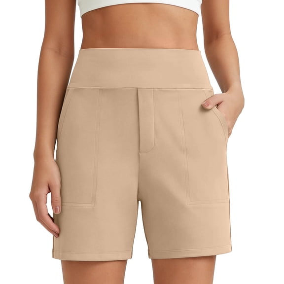 Vivianyo HD Women's High-Waisted Casual Shorts, Stretchy Pull-On Bermuda Shorts with Pockets for Everyday and Work, Sizes S-3XL