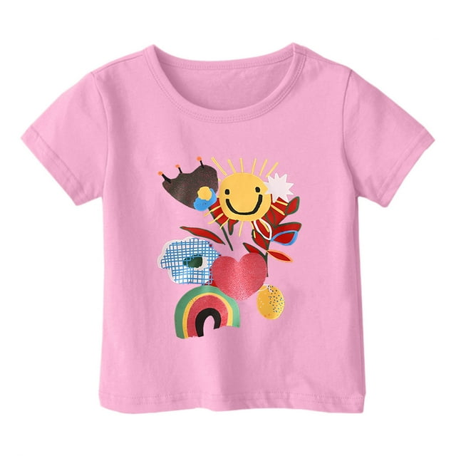 Mode Décontractée Garçon et Fille Imprimé Col Rond T-Shirt Manches Courtes Ample Haut Tout-Petit Extra Large 18 Mois Chemises Fille Chemise Appareil Photo Tout-Petit Pyjamas Femmes Chemises Épaules Moins Chemises Manches Longues Filles