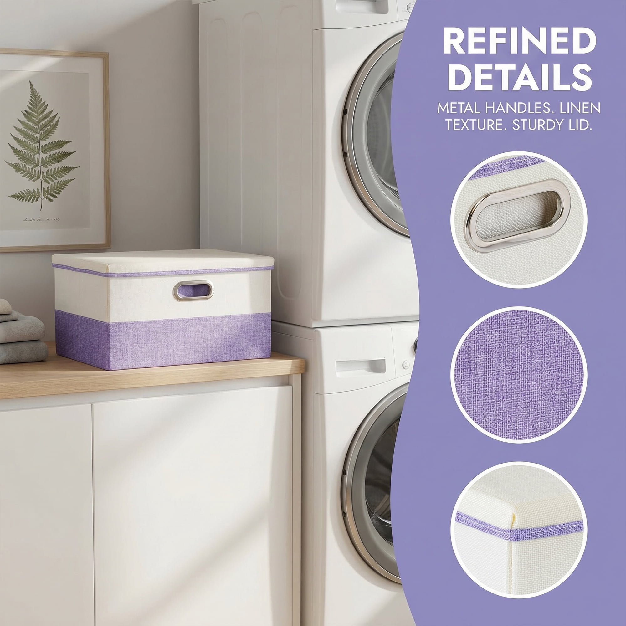 Unique Bargains Fabric Storage Bin with Lids Purple 15*9.8*8.3in