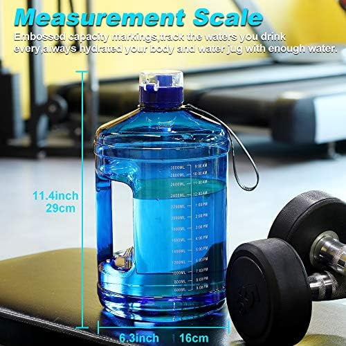 WLIKKS Gallon Big Water Bottle with Handle, 128oz Leakproof BPA Free Fitness Sports Water Bottle with Motivational Time Marker & Wide Mouth Ensure You Drink More Water
