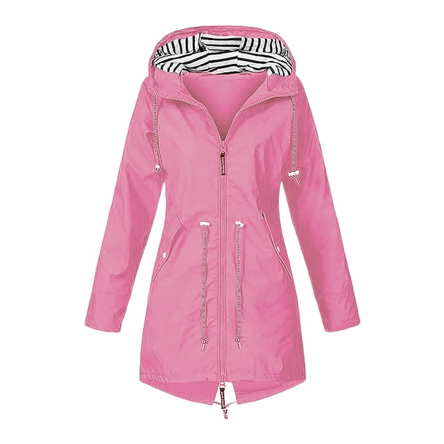 Mialoley Women Outdoor Jacket, Long Sleeve Hooded Jacket Striped Zipped Fall Jacket Outwear