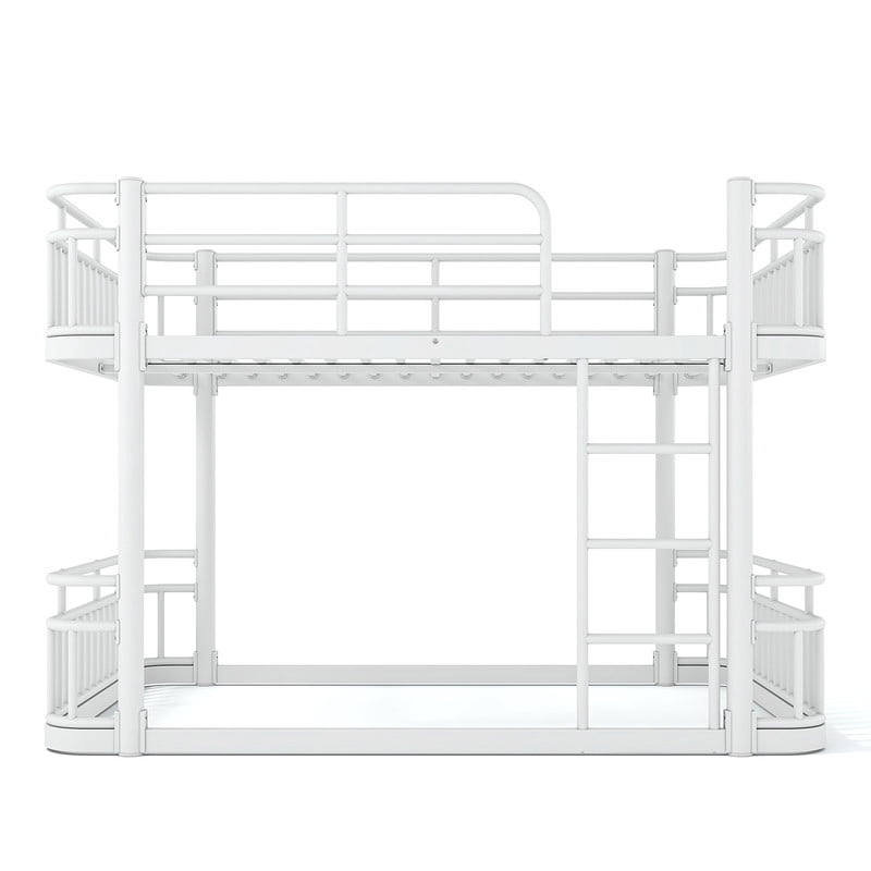 Full over Full Bunk Bed with Built-in Ladder & Safe Guardrails, Curved-Edge Sleek Metal Bed Frame with No Slat Floor Bed