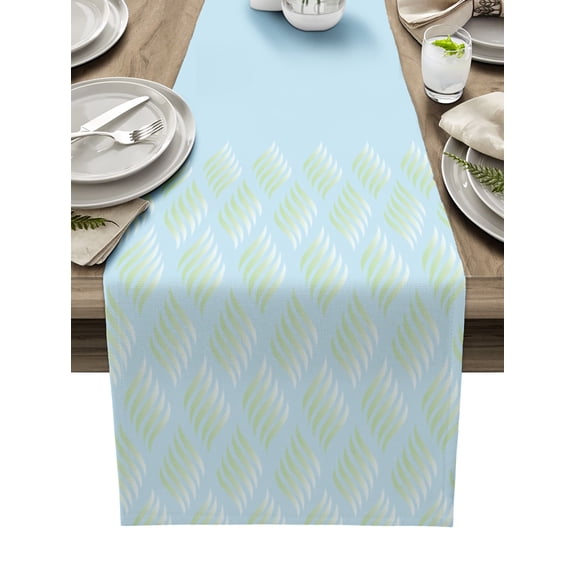 Green Stripes, Table Runner 72 Inches, Blue Modern Abstract Minimalistic Art Bed Runner Dresser Scarves Tabletop for Indoor Outdoor Parties/Ceremony/Banquet, 18" x 72"