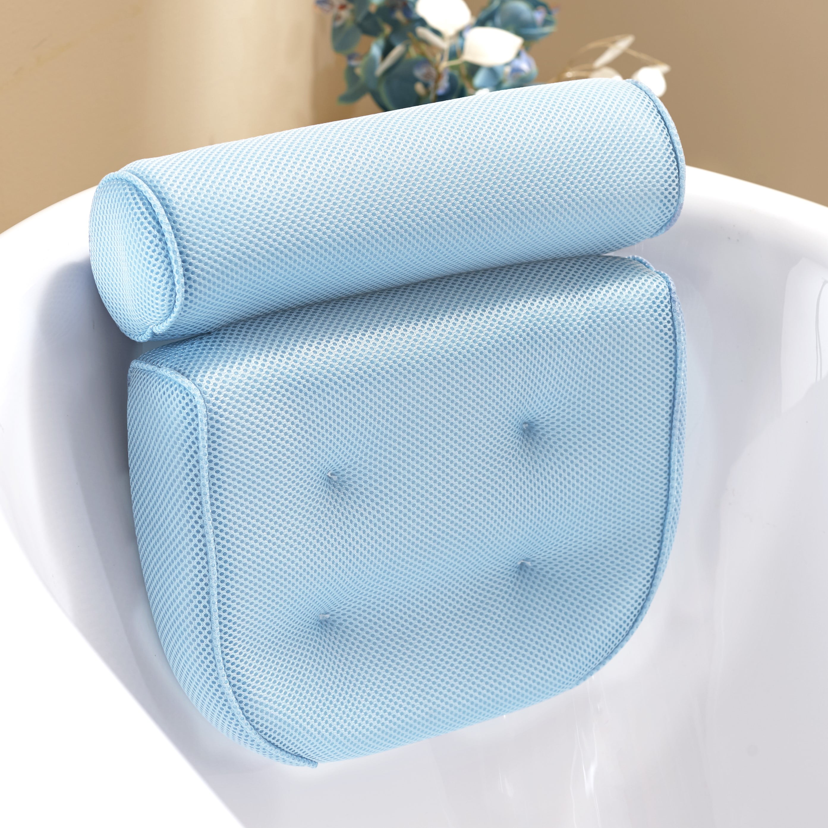 Spa Mesh Bath Pillow with Suction Cups and Quick Drying Design
