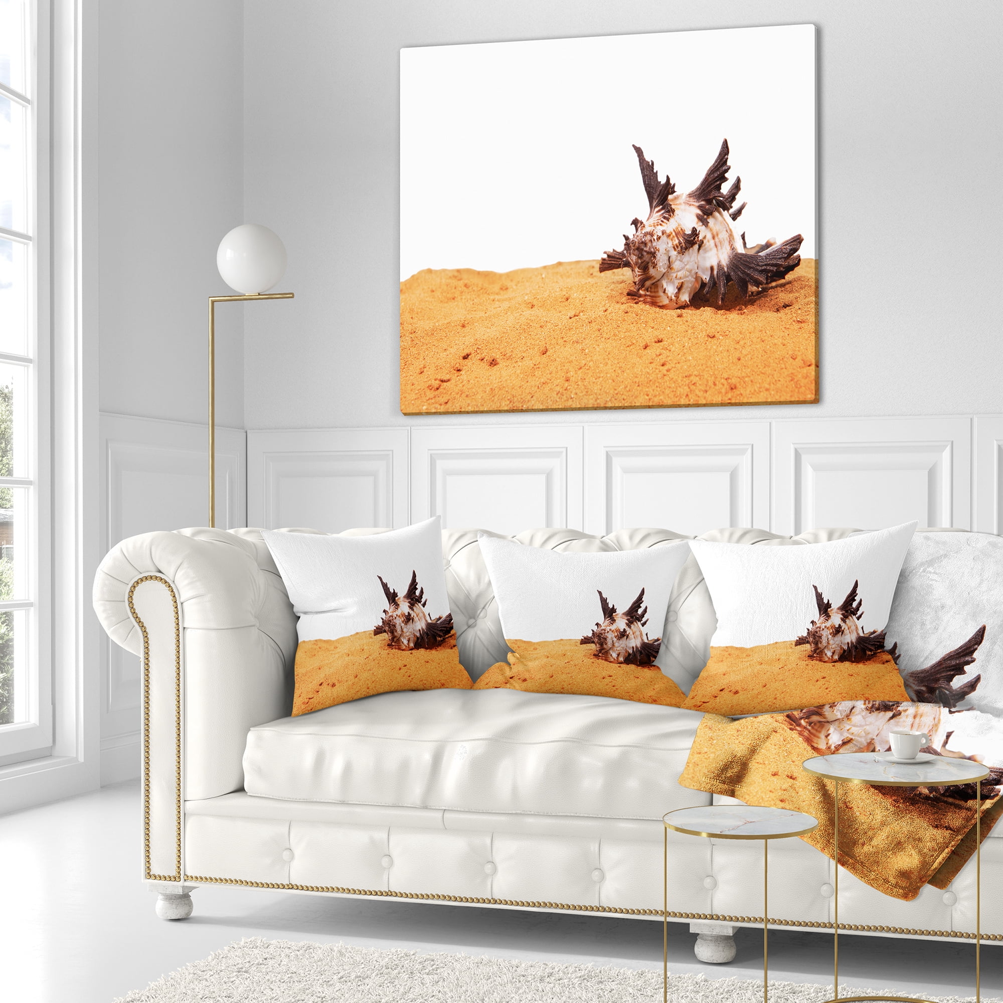 Designart Large Sea Shells on Sand - Seascape Throw Pillow - 18x18