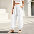 thumbnail image 3 of Gytharion Cotton Linen Pants for Women Fashion Casual Solid Color Drawstring Elastic Waist Trousers Loose Fit Beach Pants, 3 of 7