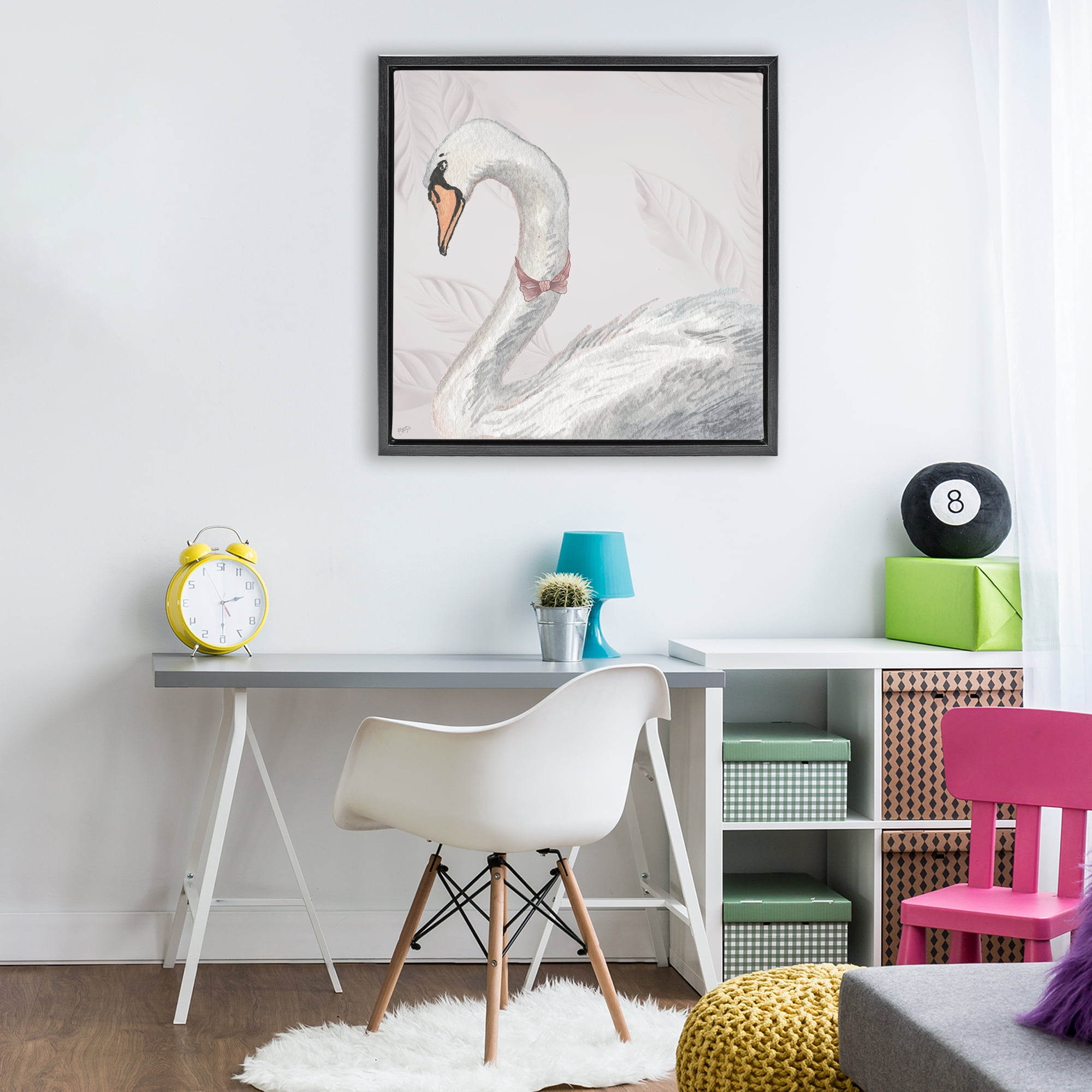 Stupell Industries Soft Classic Swan & Bow Black Framed Floater Canvas Wall Art, design by Elizabeth Medley