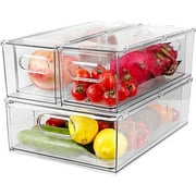 Shopwithgreen 3 Pack Stackable Refrigerator Organizer Bins with Pull-out Drawer, Drawable Clear Fridge Drawer Organizer with Handle, Plastic Kitchen Pantry Storage Containers
