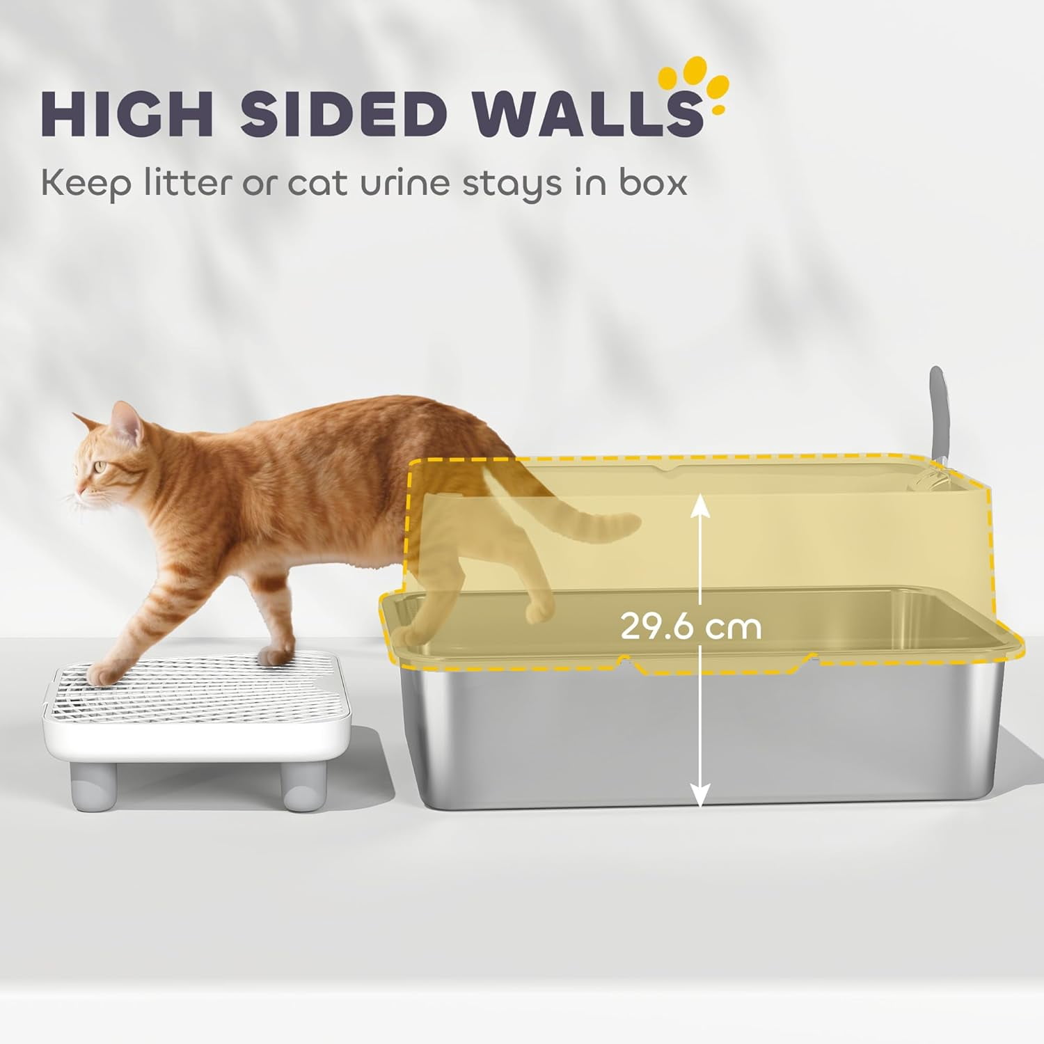 Stainless Steel Cat Litter Box, XL Kitty Litter Box for Big and Multiple Cats with High Wall Side, Scoop, Anti-Leakage, Easy Cleaning & Odour Free