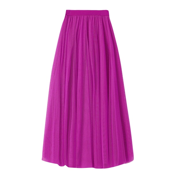 Gibobby faldas para mujer Falda de longitud media para mujer, falda de tul de cintura alta para fiesta de baile, traje de fiesta, medias faldas(Morado, 80)