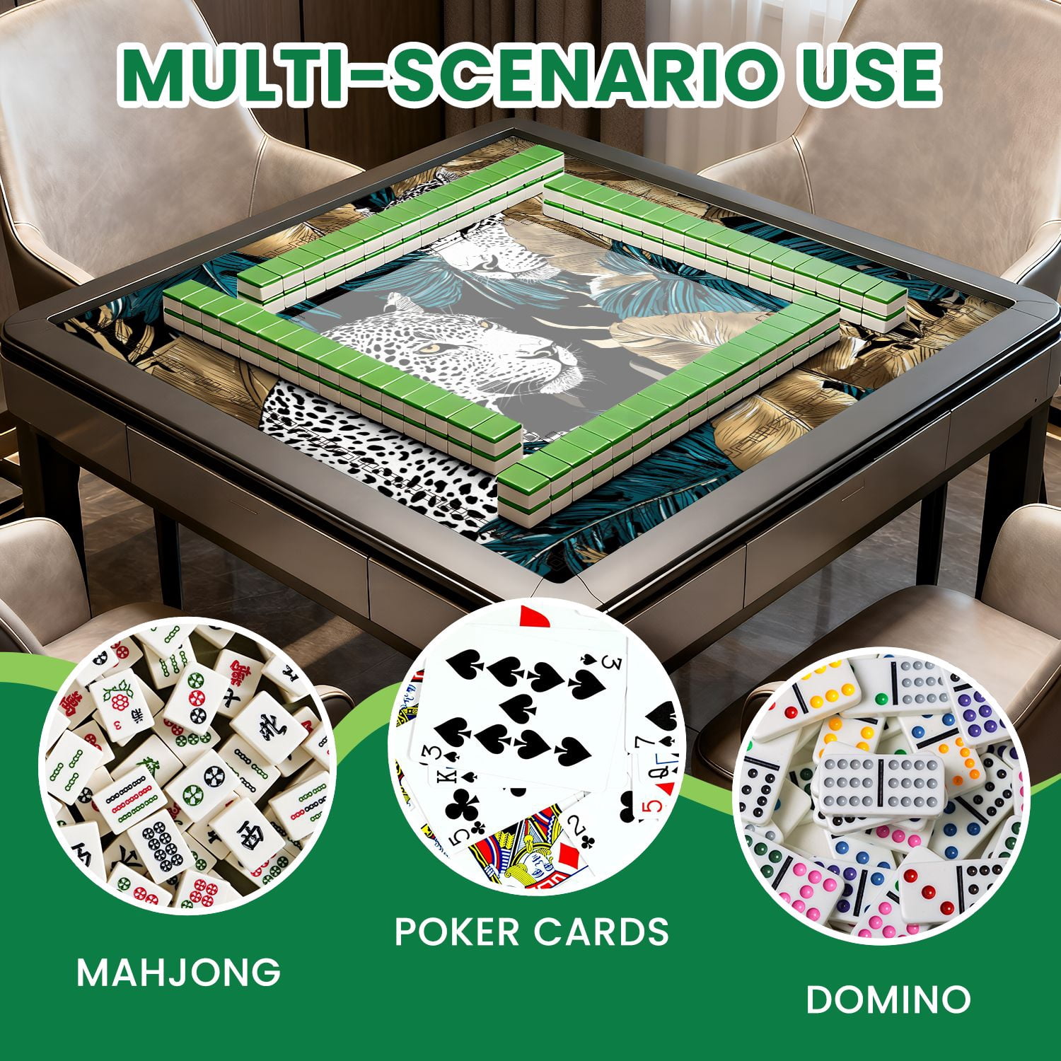 Mahjong Mat 31.5" x 31.5" Seamless Jaguars blue green Tropical banana gold exotic Non-Slip Noise Reduction American Mahjong Tiles Table Cover for Dominoes Poker Card Board Games Gift