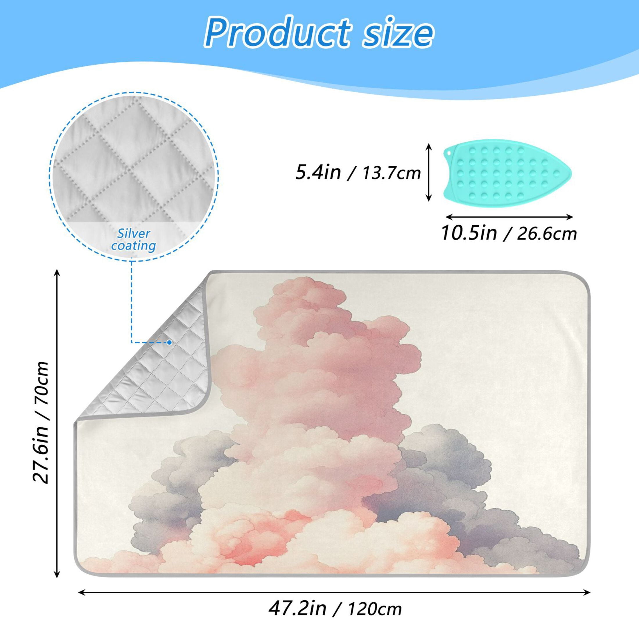 Pink Clouds Portable Ironing Mat, Heat-Resistant, Dual-Sided, Foldable for Easy Storage