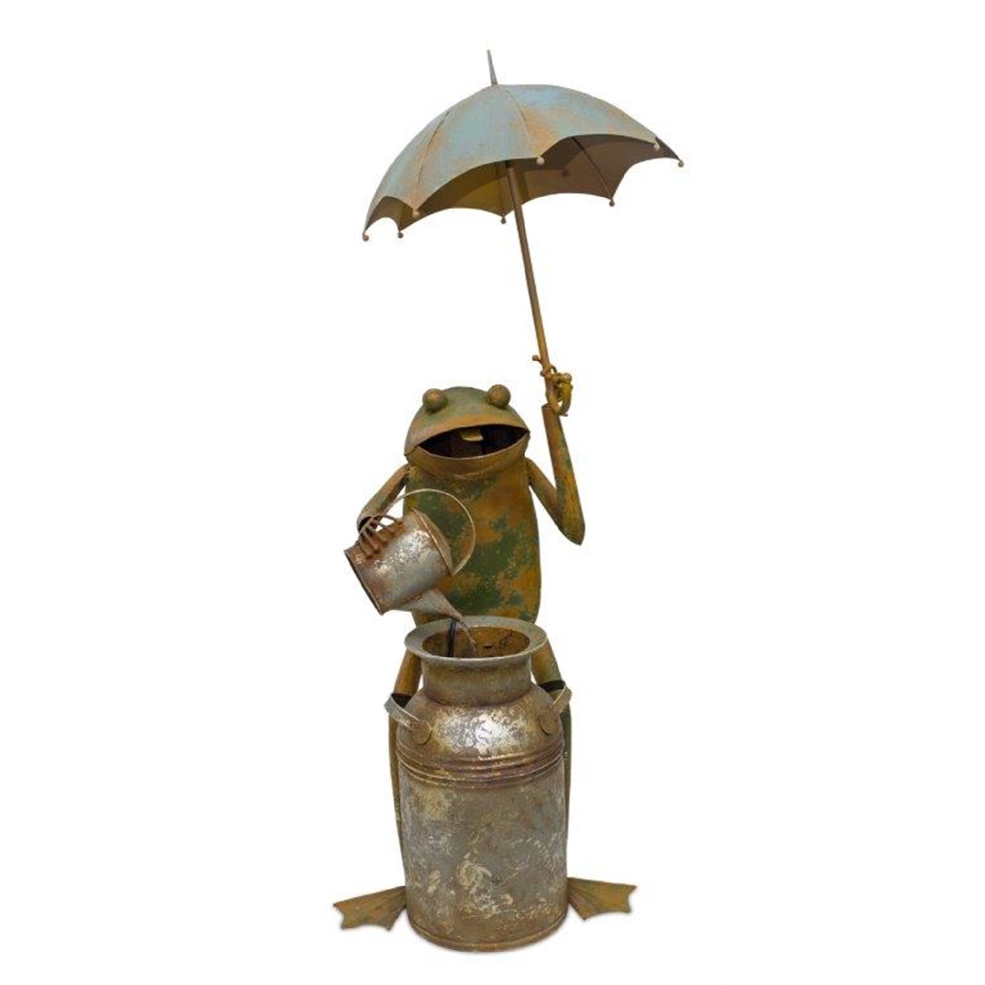 Frog with Umbrella Fountain 22"L x 53.75"H Iron