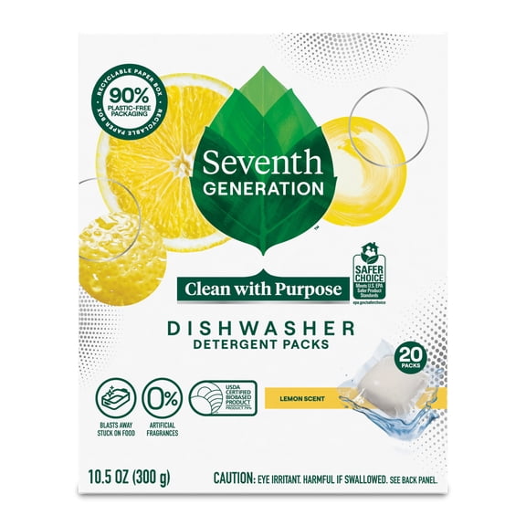 Seventh Generation Dishwasher Detergent Packs for sparkling dishes Lemon Scent Dishwasher tabs 20 count