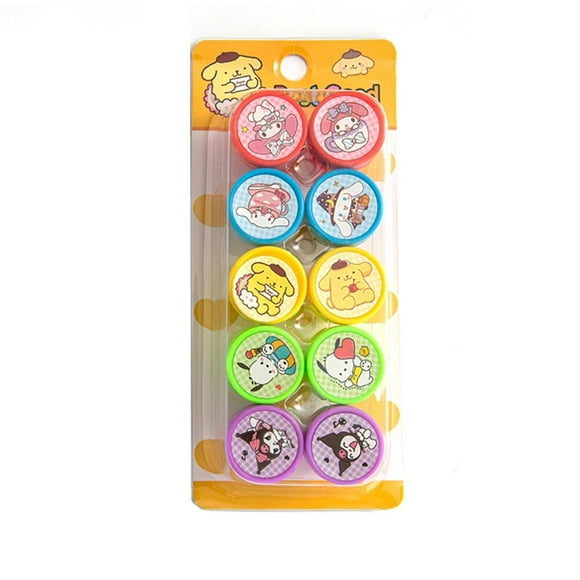 10Pcs/Set Sanrio Self-ink Stamps Cute Kuromi Melody Pompompurin Face Seal DIY Painting Photo Album Stamp Kids Toys