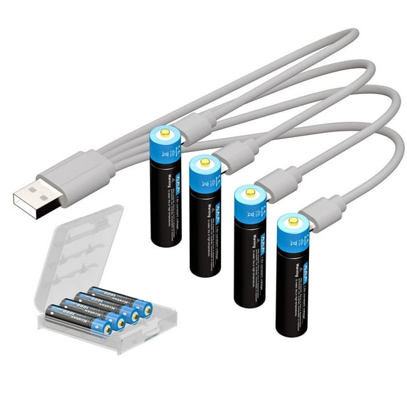 Kratax USB Rechargeable AAA Batteries, 4Pcs 1.5v 1000mWh Lithium Batteries AAA, 1.5H Fast Full Charged, over 1200 Cycles, 4-in-1 USB to Micro USB Charging Cable