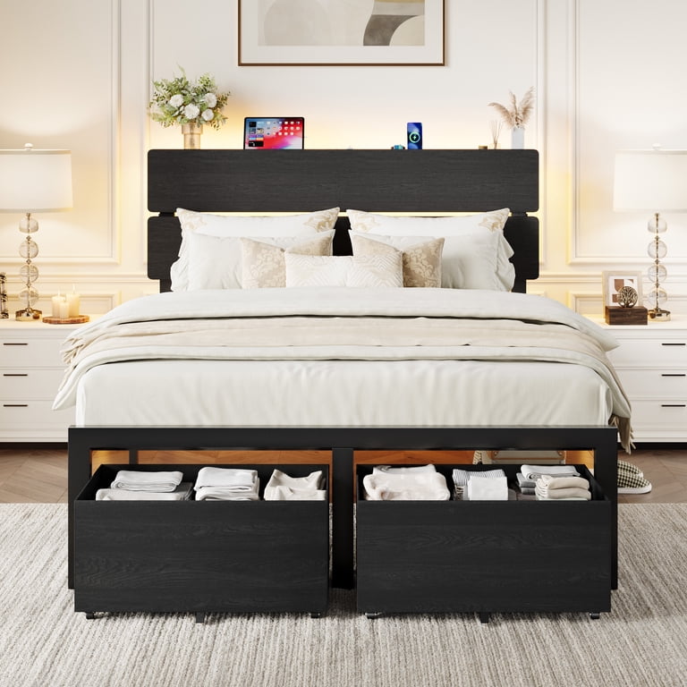 Amolife Queen Platform Bed with LED Storage Headboard photo 5