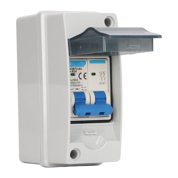 Disyuntor miniatura de CC con caja, interruptor de desconexión solar fotovoltaica de 63 A y 1000 V con cubierta transparente, caja impermeable IP65