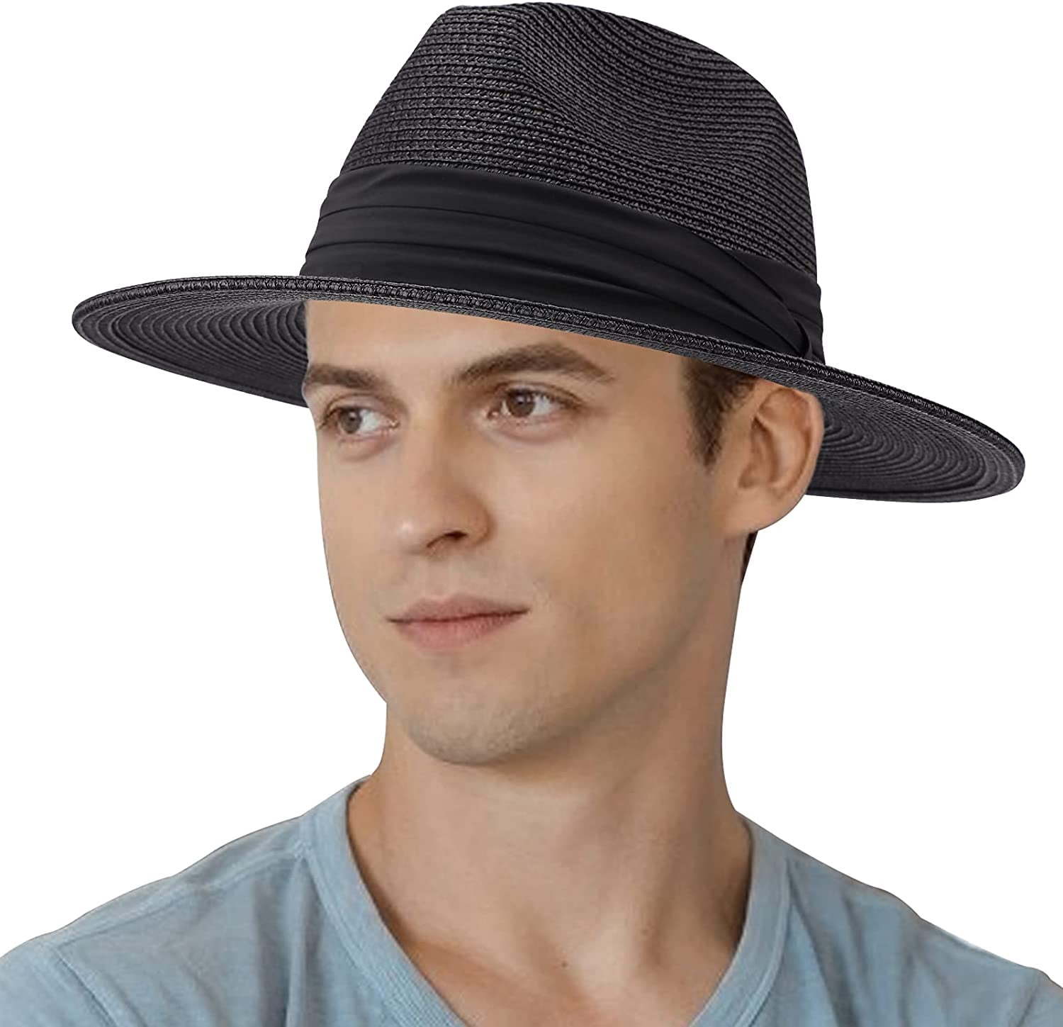 Men Summer Beach Sun Hat Straw Fedora 