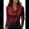 thumbnail image 3 of Camisas Elegantes de Larga con Cuello de Color Liso para Mujer, Camisetas Formales de Trabajo, Blusas Casuales de Oficina Rojo XL, 3 of 6