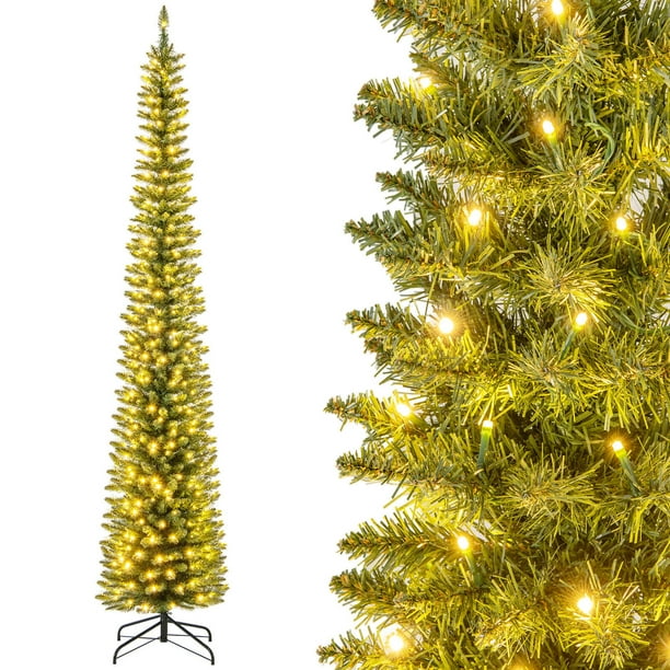 Árbol de Navidad tipo lápiz preiluminado Costway 270 cm 400 luces LED 699 puntas de ramas