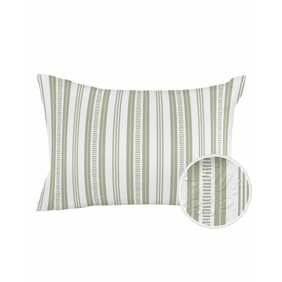 Outdoor Pillows Waterproof, Sage Green Striped Throw Pillows with Inserts Included, Farmhouse Stripes Modern Geometric Indoor Outdoor Decorative Lumbar Pillow for Bed/Couch/Patio 12"x20", 1Pcs
