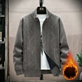 thumbnail image 2 of 50% off Clear! safuny Men's Long Sleeve Casual Outwear Jackets Zip Up Knitted Cardigan Thick Sweater Stand Collar Fleece Lined Warm Stand Neck striped Dressy Lounge Blazer Pullover Brown L, 2 of 3