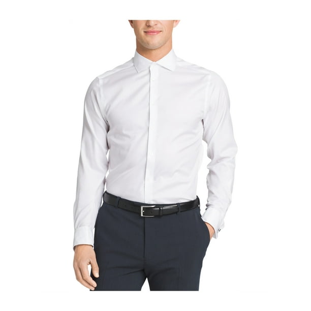 Calvin Klein Mens STEEL Performance Button Up Dress Shirt white 15 1/2 -  