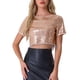 thumbnail image 1 of INSPIRAR CHIC Blusa de Mujer con Lentejuelas Brillantes de Manga Corta Cortada Cuello Redondo con Flecos para Fiesta de Cóctel Top Brillante M Rosa Dorado, 1 of 6