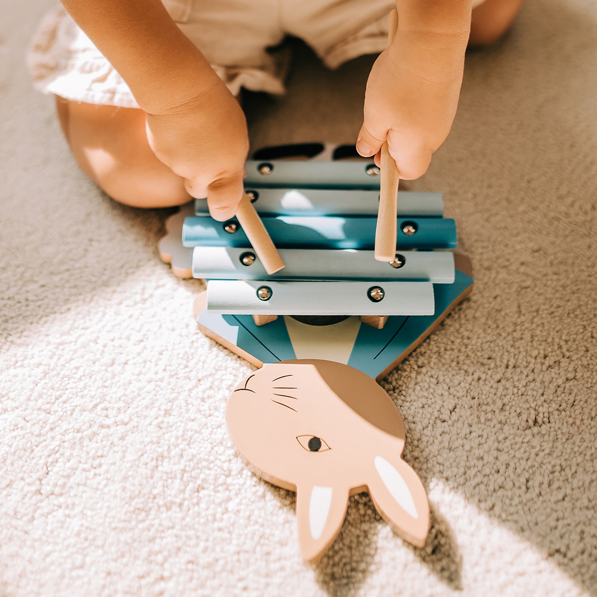 Peter Rabbit: Xylophone - Wooden Musical Instrument Shaped As Peter Rabbit, 2 Drumsticks, Animal Developmental Licensed Toy, Toddler & Kids Ages 3+