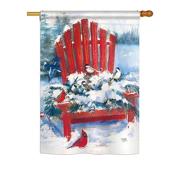 Breeze Decor BD-WT-H-114193-IP-BO-DS02-US 28 x 40 in. Red Chair in Winter Winter - Seasonal Winter Wonderland Impressions, Decorative Vertical House Flag