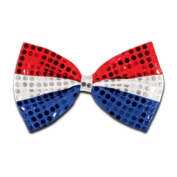 Beistle Club Pack of 12 Patriotic Red, Silver and Blue Glitz 'N Gleam Bow Tie Costume Accessories 7"