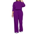thumbnail image 2 of Womens Soft Pajamas Sets Women's 2 Piece Outfits Long Sleeve Cropped Tops Drawstring Wide Leg Pants with Pockets Tracksuits Casual Sweatsuit Set Purple S, 2 of 7