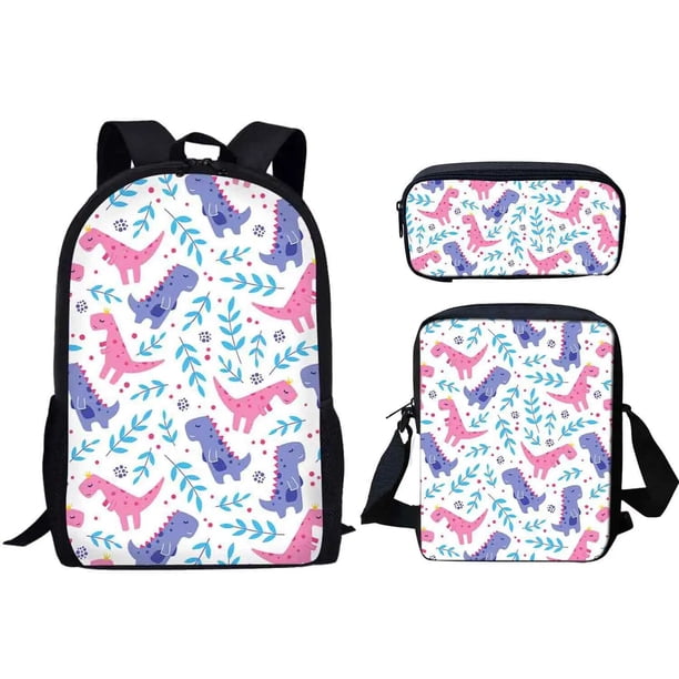 Dinosaur Backpack with Lunch Bag Pencil Case Primary Middle School Students Boys Girls Kids Cartoon Dinosaur School Bag 3pcs Set
