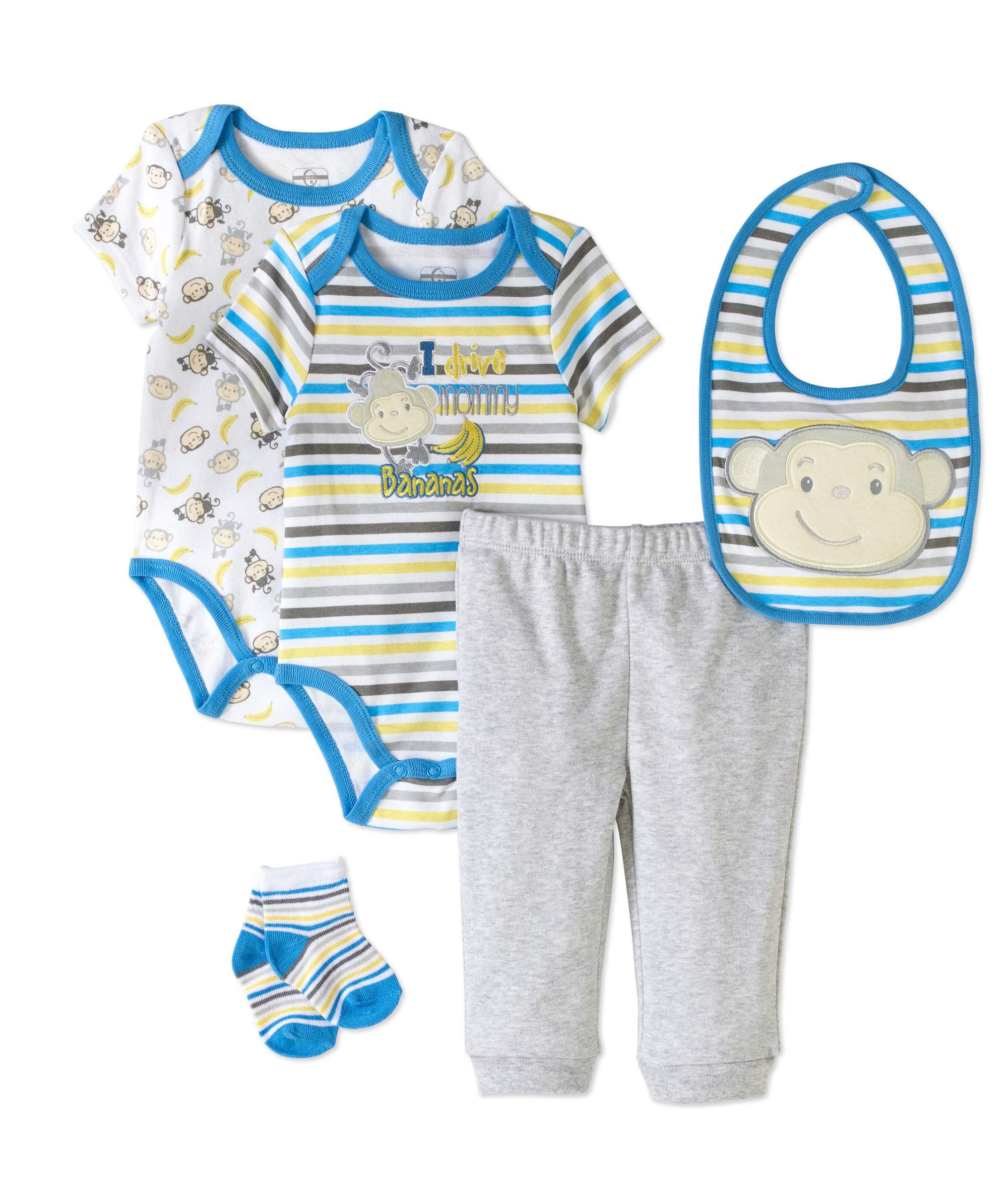 Quiltex Newborn Baby Boy 5pc Baby Basics Layette Set
