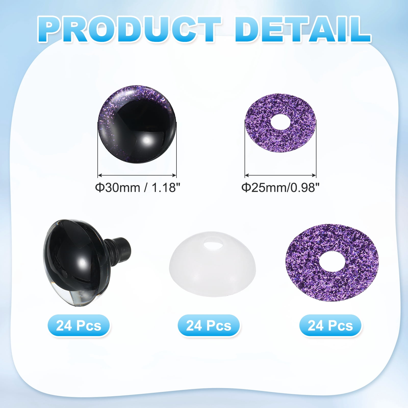 Uxcell 30mm Flash Safety Eyes, 24 Pcs Doll Eyes Realistic Colorful Crocheting Safety Eye for Decor Crochet Accessories Dolls Craft, Purple