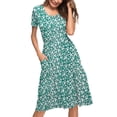 thumbnail image 2 of TARAINYA Summer Women Short Sleeve Empire Waistline Dress With Pockets Pleated Loose Swing Knee Length Dress Casual Floral Print Round Neck, 2 of 7