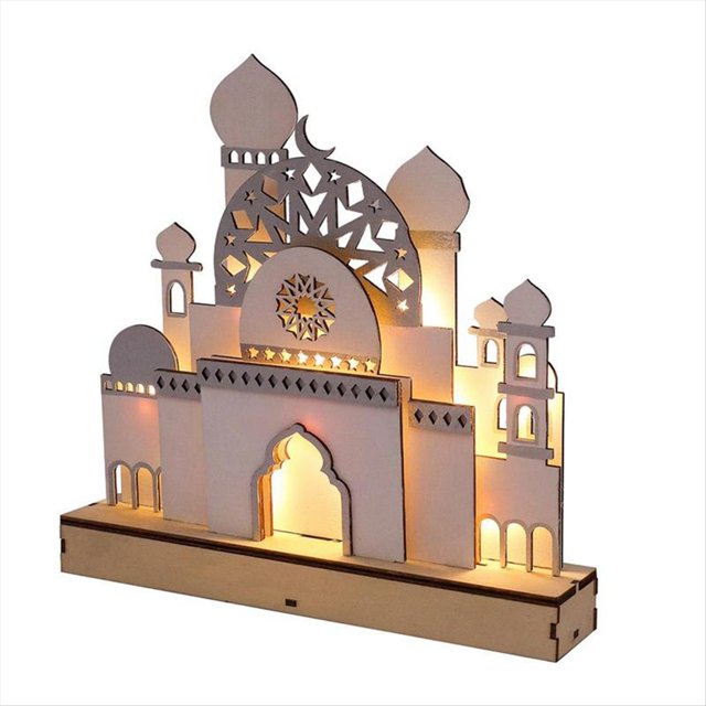 C Luz LED Eid Mubarak de Madera DecoracióN Musulmana de RamadáN para el Hogar Fiesta Musulmana IsláMica Mubarak DecoracióN Suministros para Fiestas