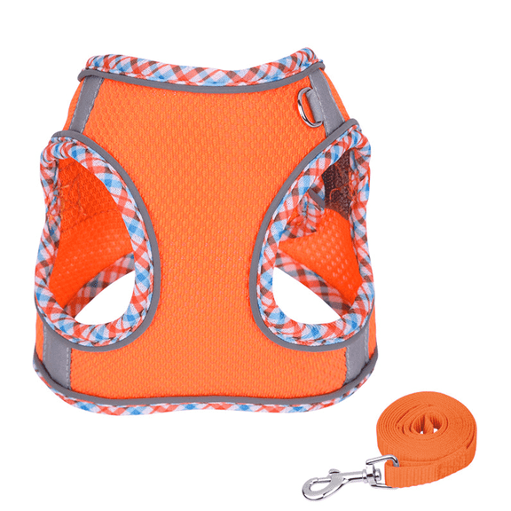 GASTROPOD Small Dog Harness with Leash, Breathable Mesh Pet Vest with Reflective Strips, Adjustable Safety Walking Harness for Cats, Orange