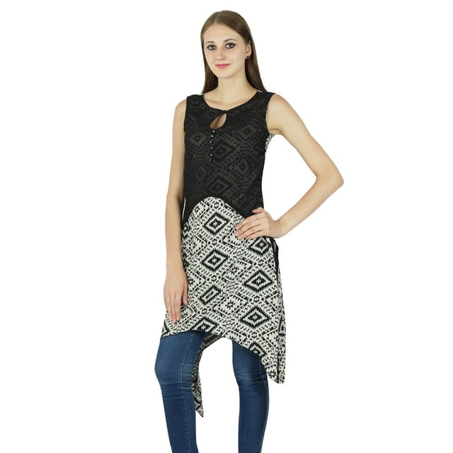 Kurta Asymétrique Indienne Moulante Femme Kurti Décontractée Tenue de Boîte de Nuit Haut Tunique Robe