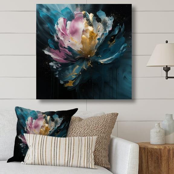 DESIGN ART Designart "Blue Pink Peonies Artistry Ii" Floral Peony Canvas Print 30 in. wide x 30 in. high