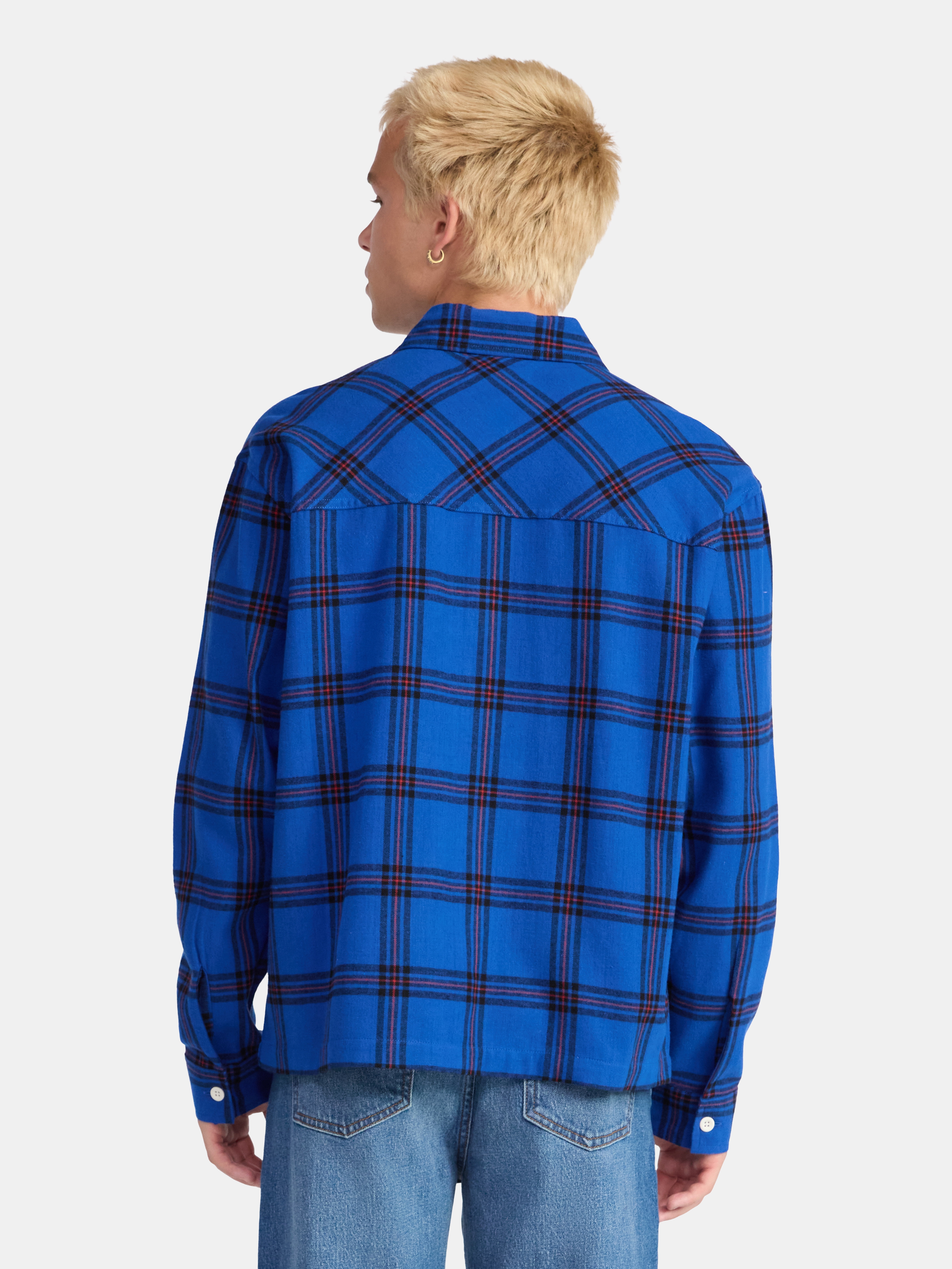 No Boundaries Collared Cotton Boxy Cropped Fit Flannel Shirt, Men's and Big Men's Sizes XS-5XL