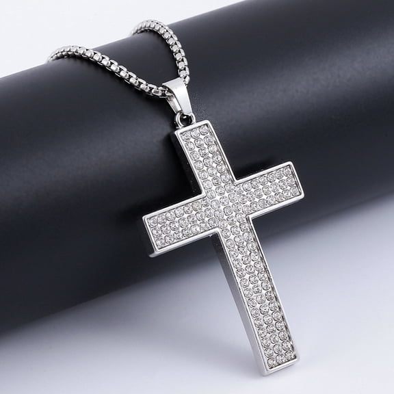Iced Out Simple Cross Pendant Cuban Chain Necklace Gold & Silver Tone Hip Hop Bling Fashion Jewelry Statement Piece