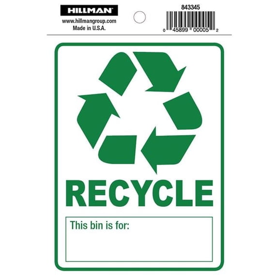 Hillman Group 843345 4 x 6 in. Vinyl Adhesive Recycle Sign  Green -  6 Piece