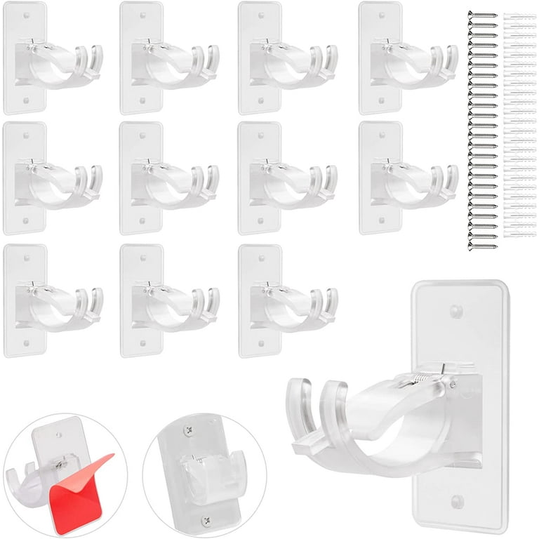 12PCS Self Adhesive Curtain Rod Bracket, Adjustable Curtain Rod Holders,  Wall Mount Curtain Rod Holders No Drilling Curtain Rod Hooks for Bedroom