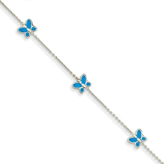 14K White Gold Blue Enamel Butterfly Anklet Chain Jewelry 10"